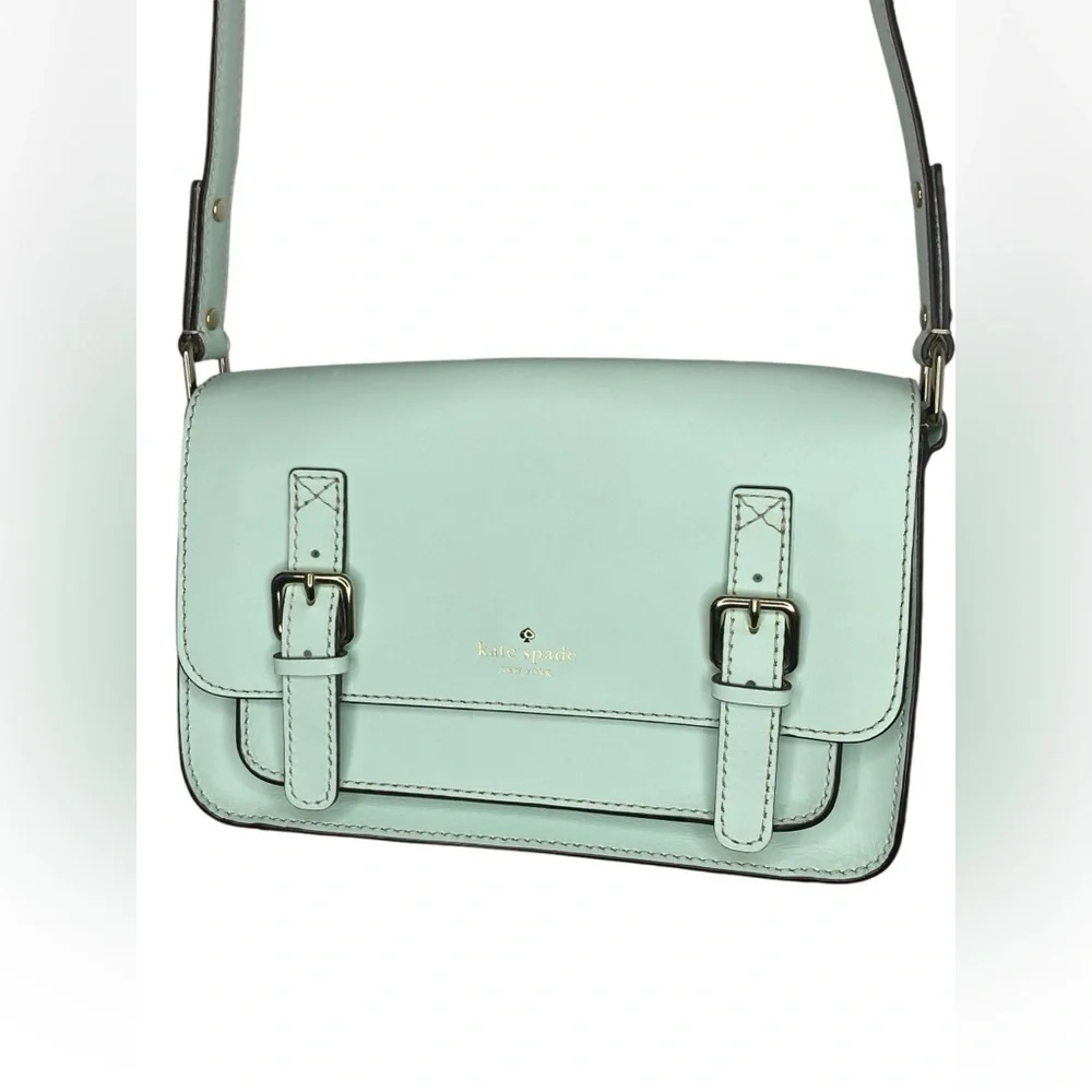 Kate Spade Essex Scout Faded Mint Genuine Leather Crossbody Satchel Flap Bag